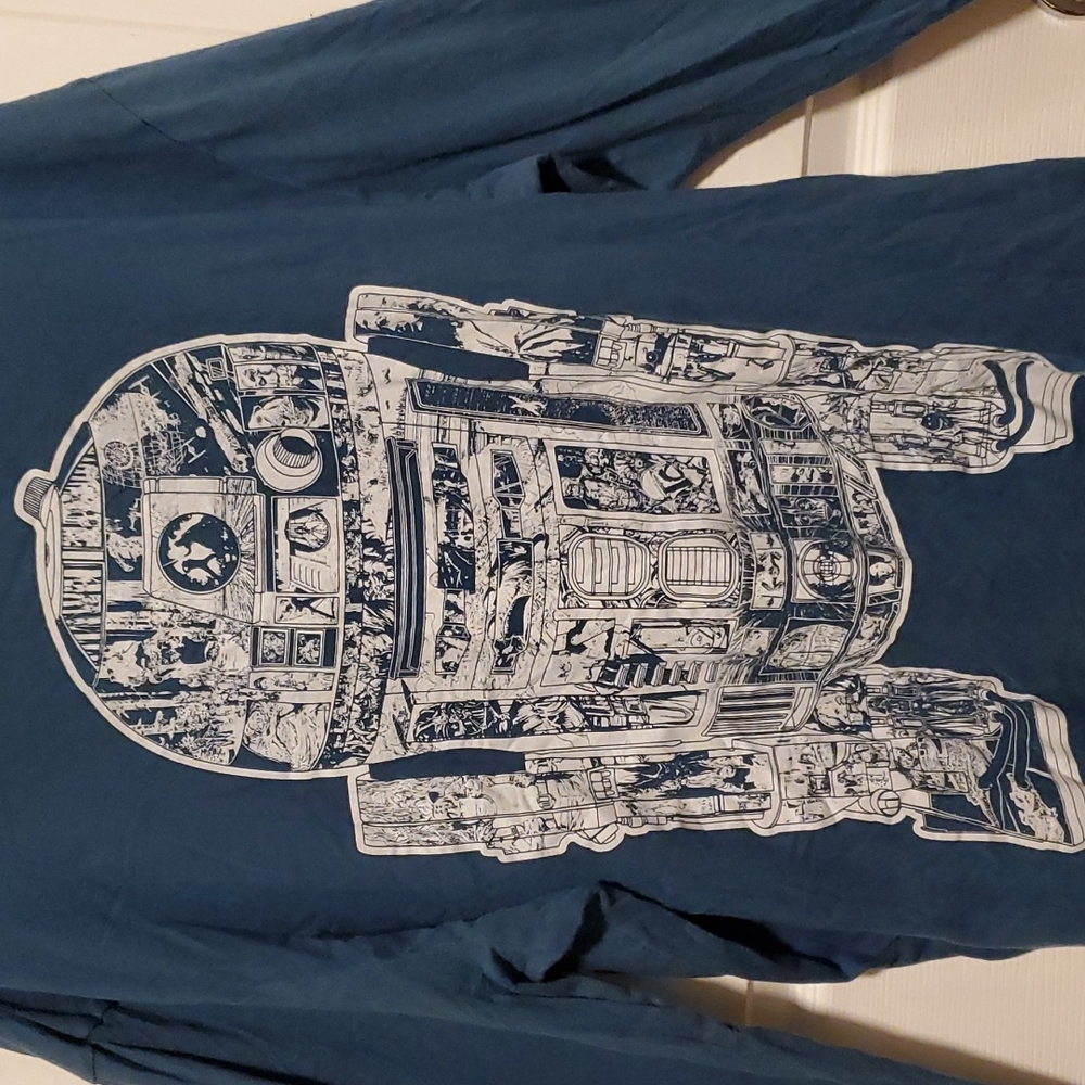 Star Wars R2D2 Blue Green Boys Long Sleeve Shirt - Size XL - Picture 2 of 5